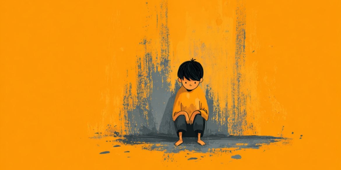 This shows a child sitting alone.