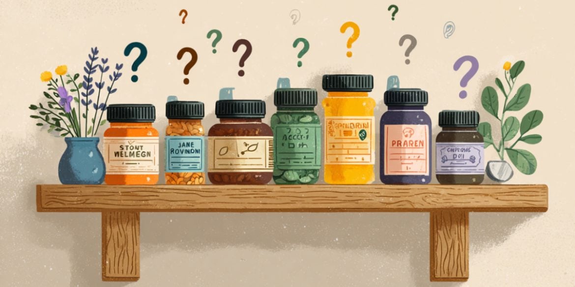 This shows supplement bottles on a shelf.