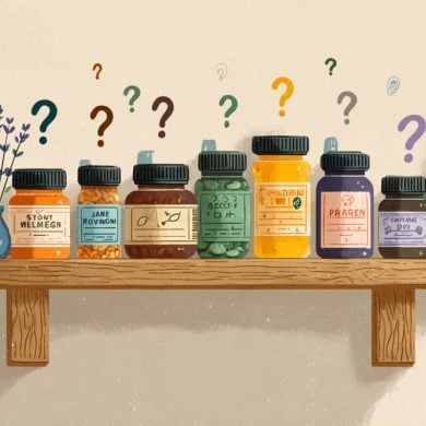 This shows supplement bottles on a shelf.
