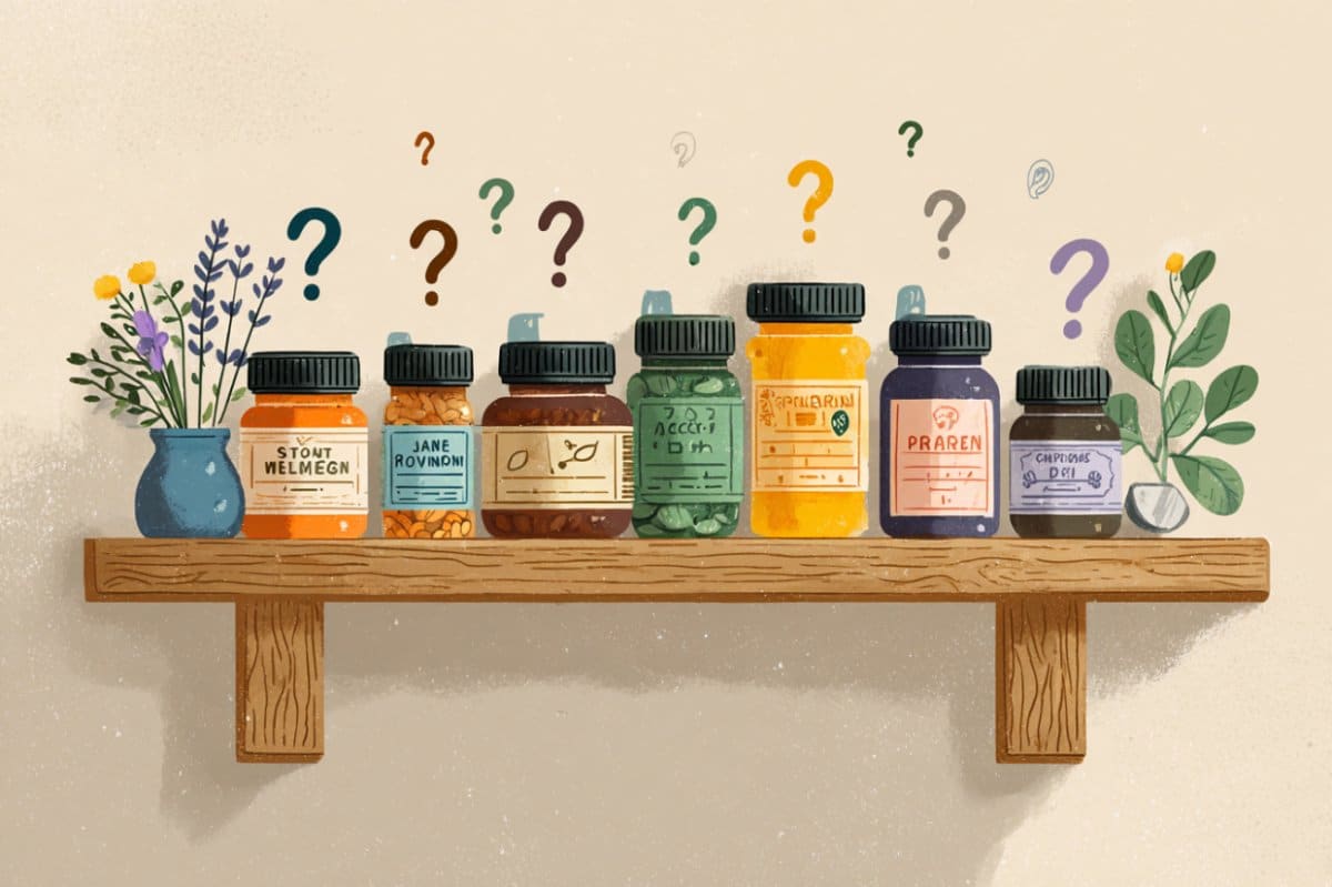 This shows supplement bottles on a shelf.
