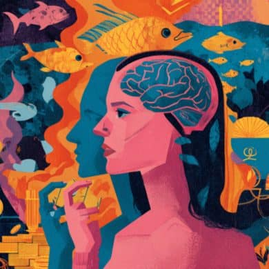 This shows a woman's head and a brain.