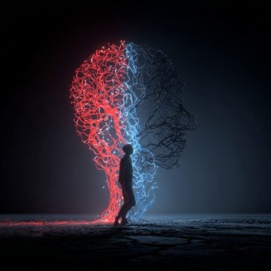 This shows the outline of a head and neurons.