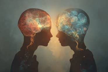 This shows the outline of two heads.