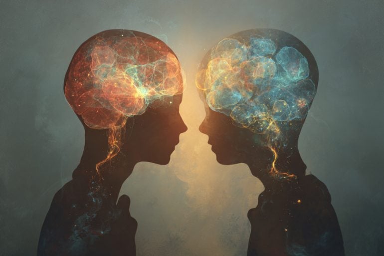 This shows the outline of two heads.