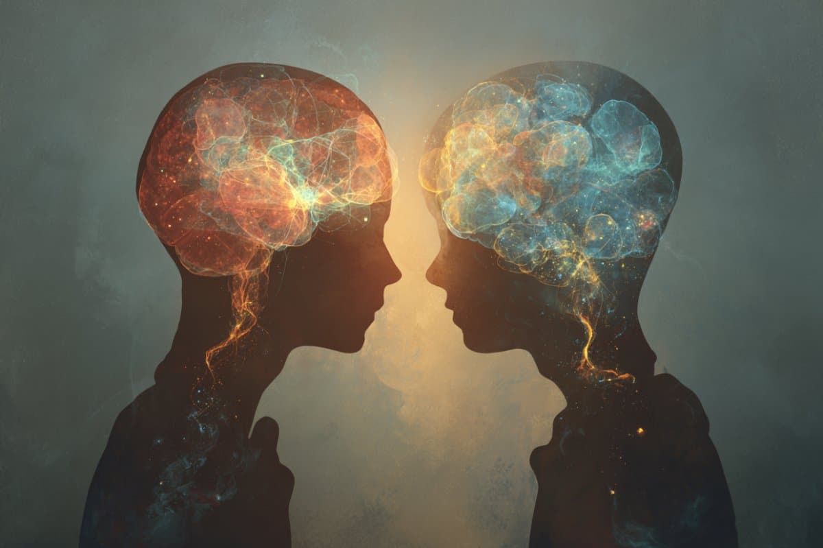 This shows the outline of two heads.
