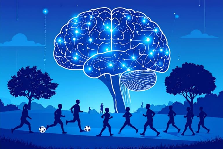 This shows a brain and people exercising.
