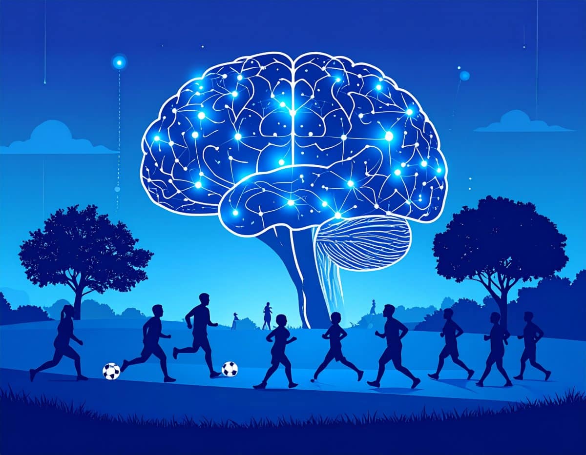 This shows a brain and people exercising.