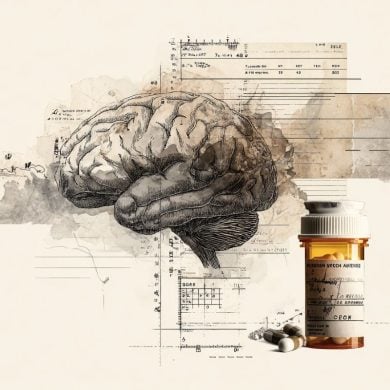 This shows a brain and pill bottle.