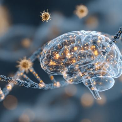 This shows a brain and DNA.