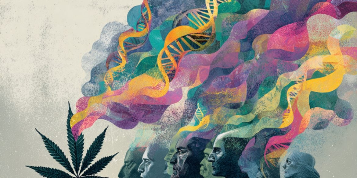 This shows DNA, people, and a leaf.