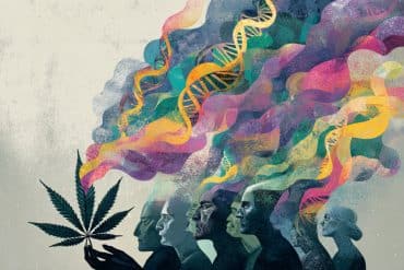 This shows DNA, people, and a leaf.