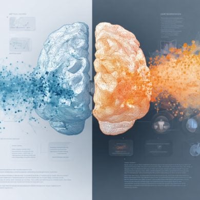 This shows a brain and online forum chat bubbles.