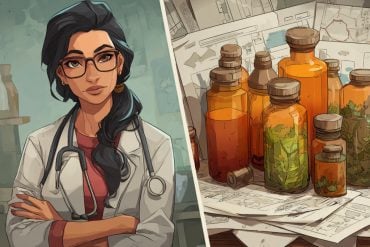 This shows a doctor and herbal remedies.