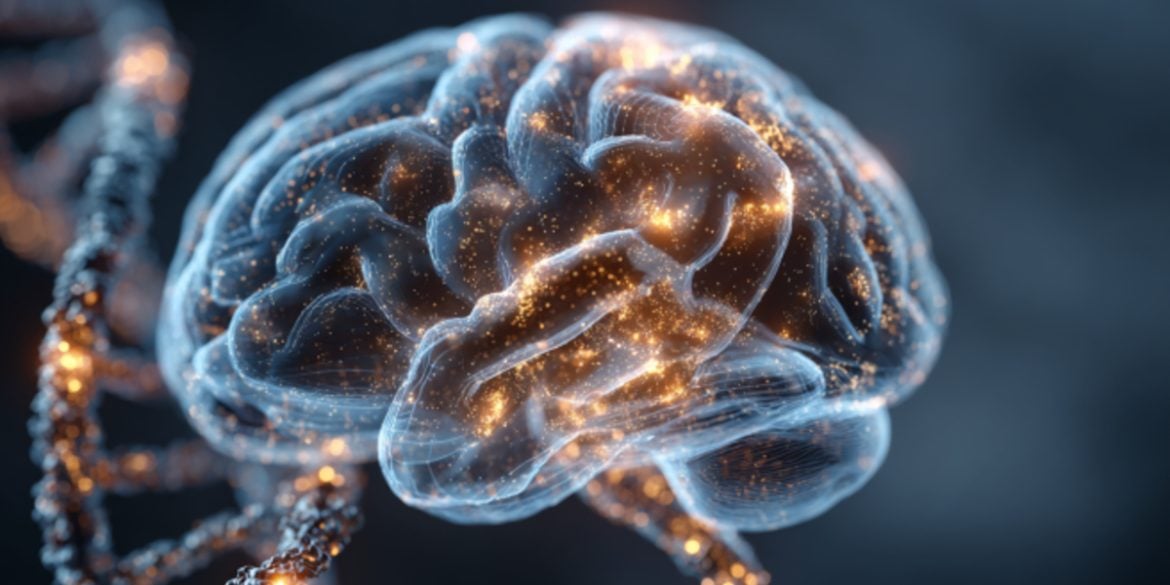 This shows a brain and DNA.