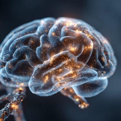 This shows a brain and DNA.