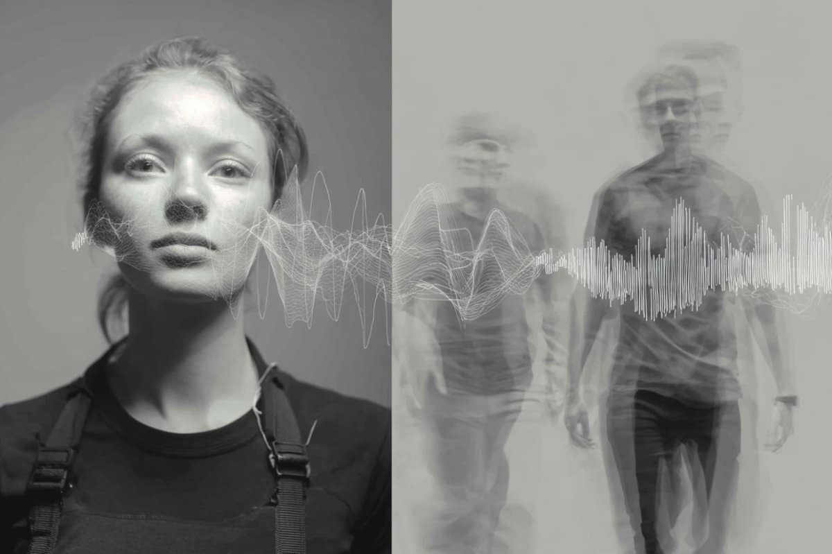 This shows a person standing still and others moving.