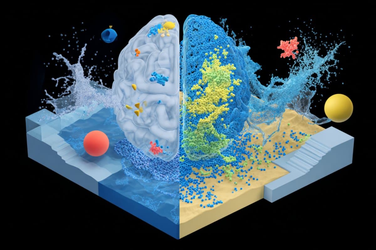 This shows a brain and a range of objects including shapes and bouncing balls.