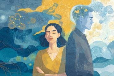 This shows a man and woman. The woman is surrounded by swirls, implying the release of scent. The man's head has a lit up area of the brain.