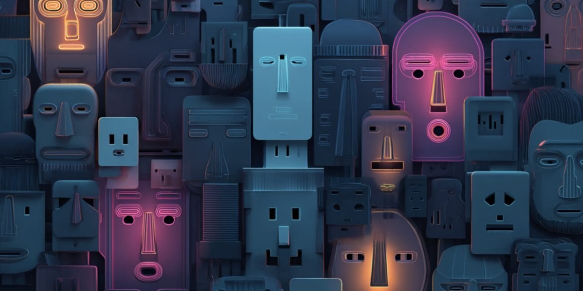 This shows electrical outlets that look like faces.