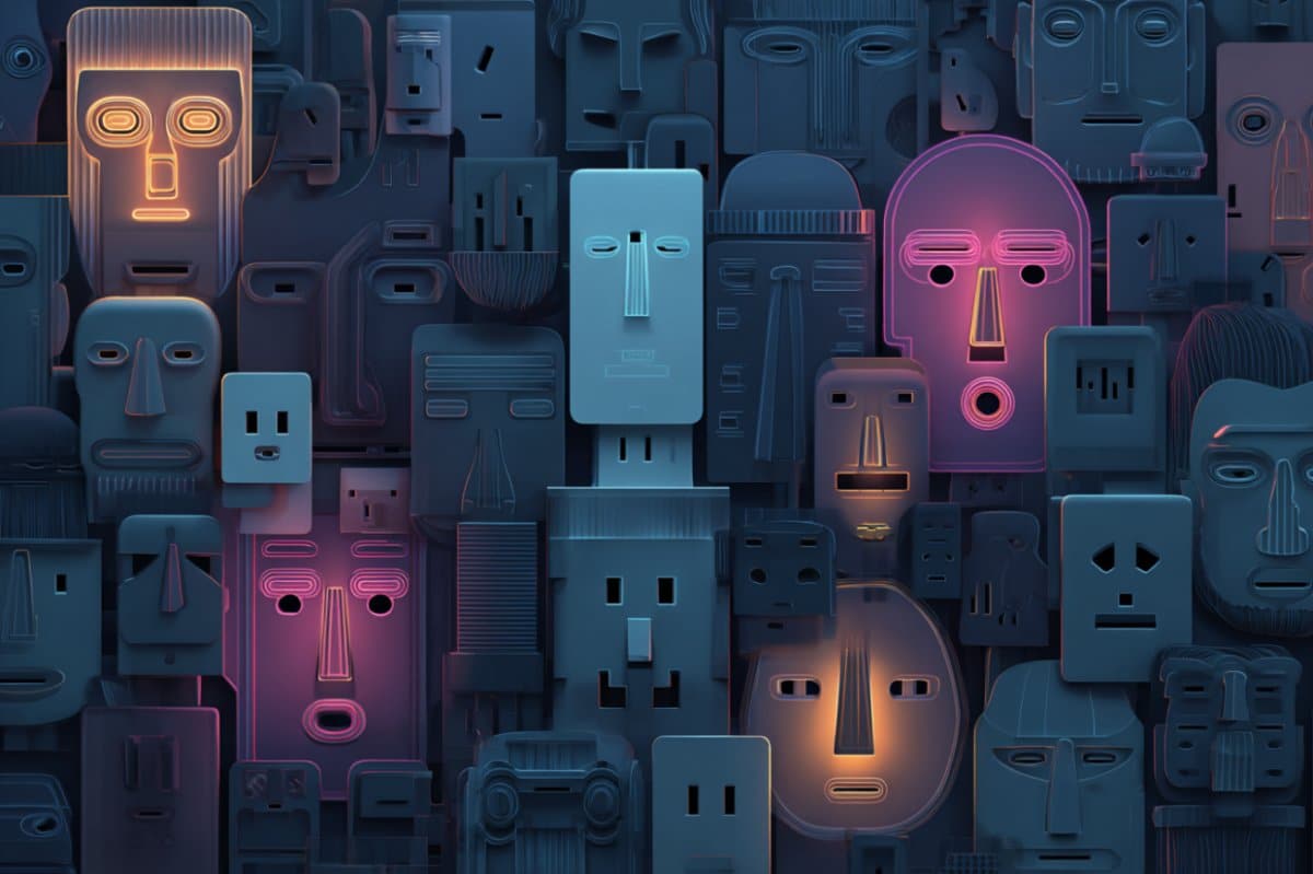 This shows electrical outlets that look like faces.