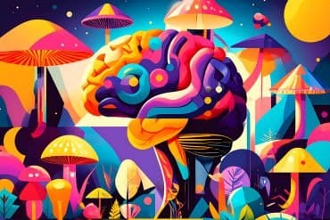 This shows a psychedelic brain and mushrooms.