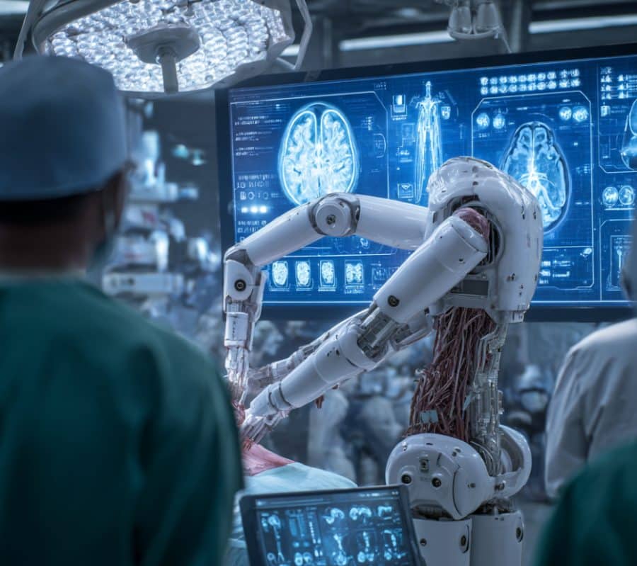 This shows a robot performing surgery.