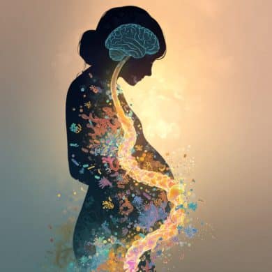 This shows a pregnant woman and gut bacteria.
