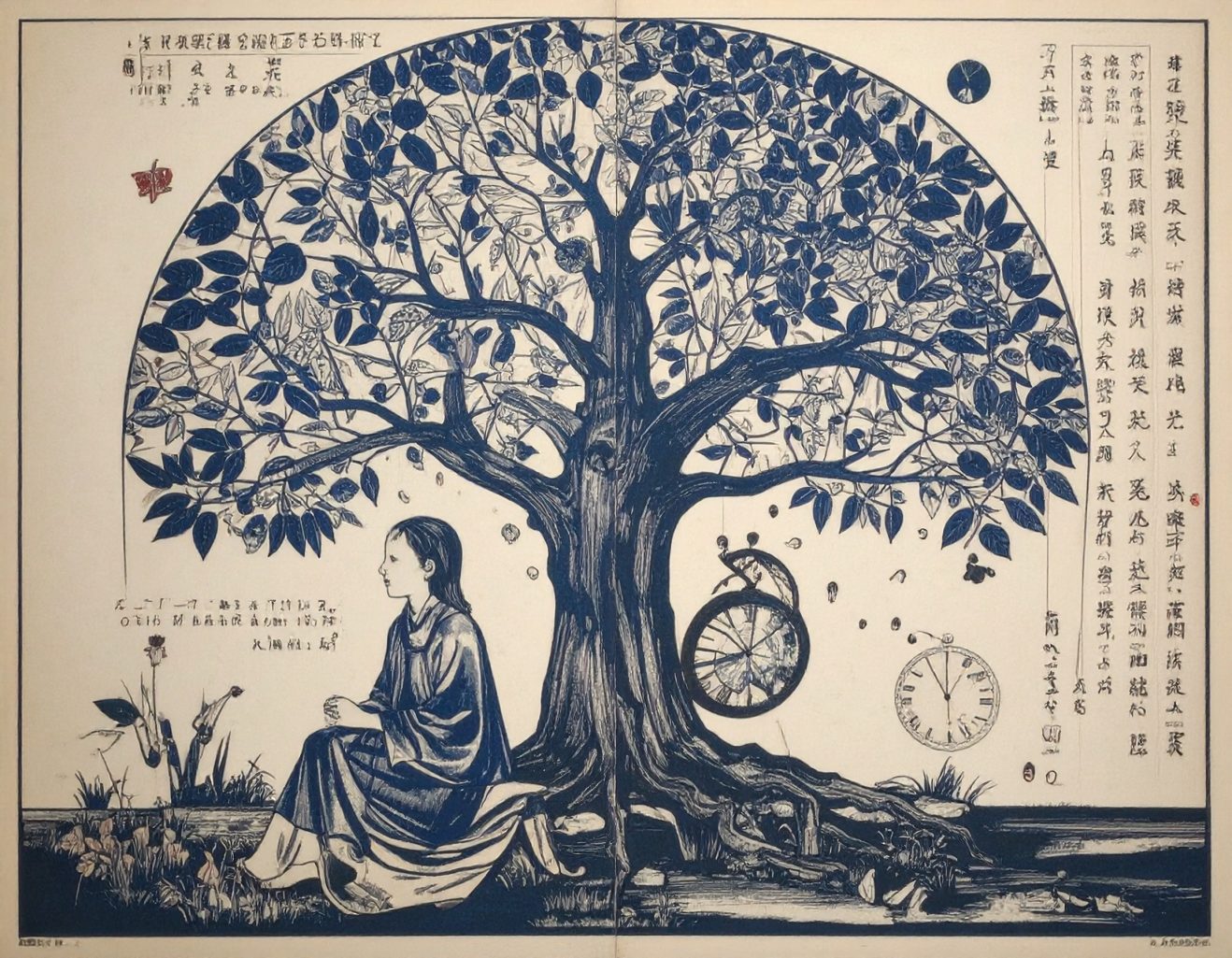 This shows a child sitting under a tree.