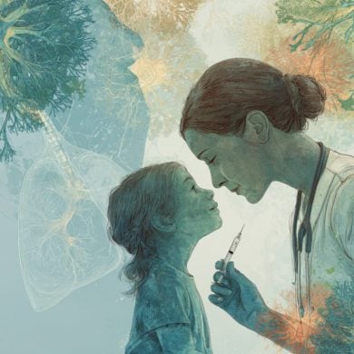 This shows a child and a nurse.
