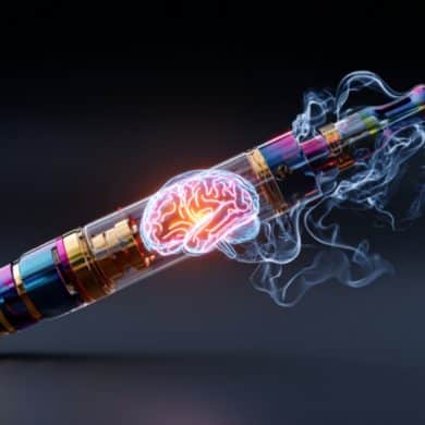 This shows a vape pen and a brain.