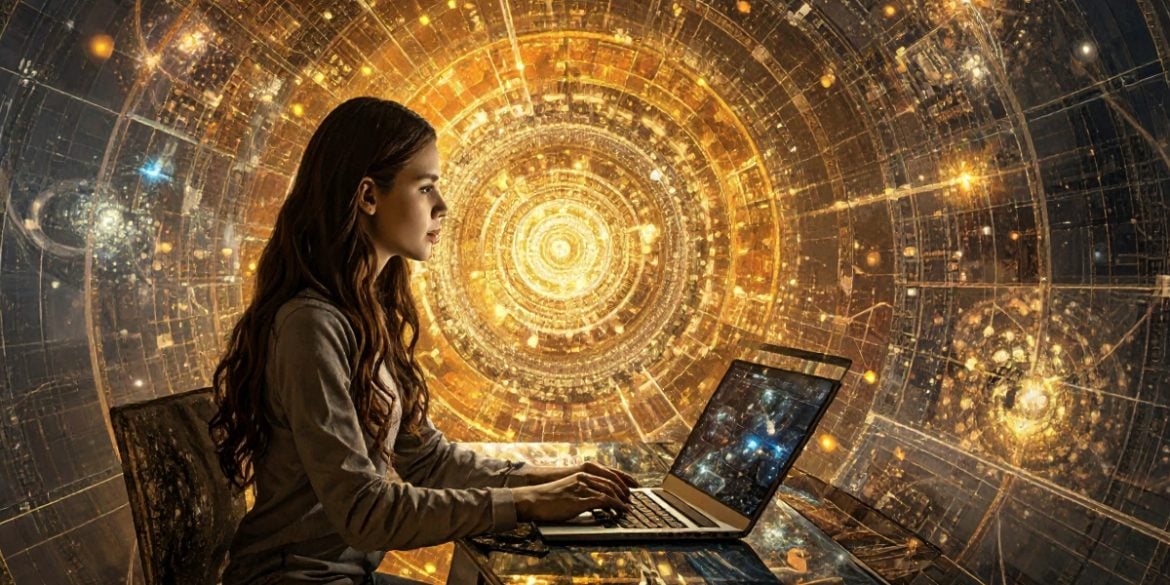 This shows a teen watching a video on a laptop.