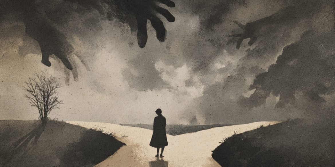 This shows a woman at a crossroads.