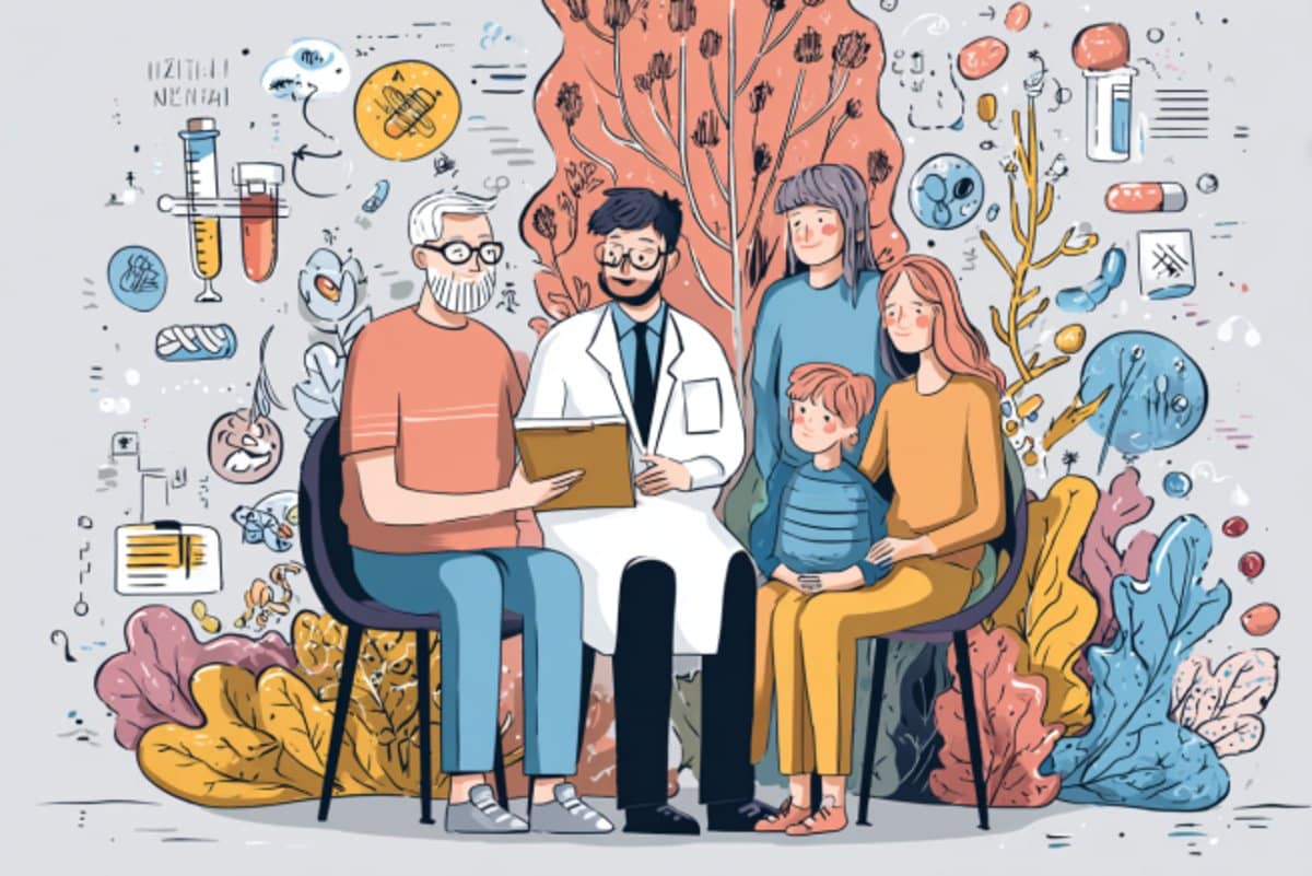This shows a family consulting with a doctor about treatments.