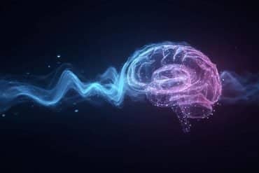 This shows a brain and sound waves.