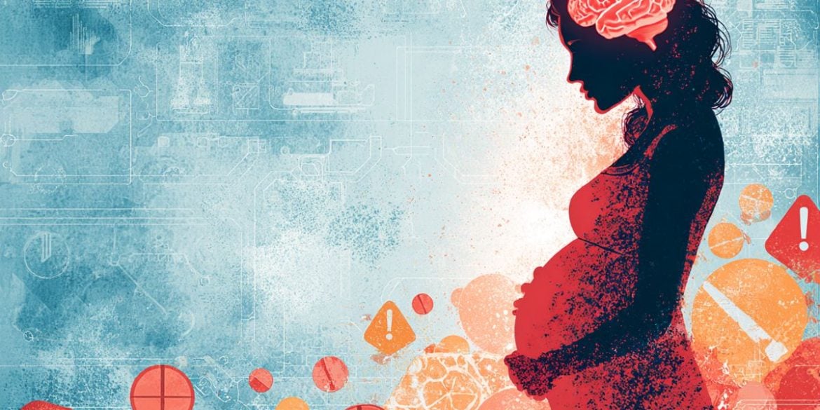 This shows a pregnant woman and a brain surrounded by pills.