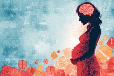 This shows a pregnant woman and a brain surrounded by pills.