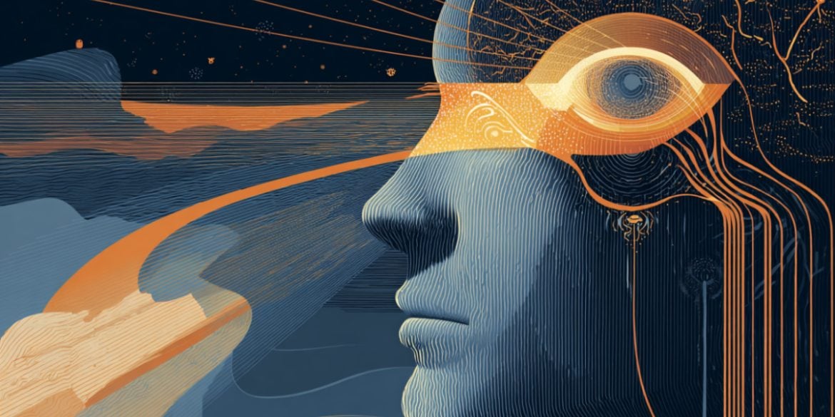 This shows a human head with an illustration of an eye and sound waves, implying the merger of visual and auditory stimuli.