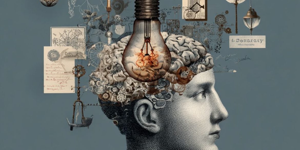 This shows a head and a brain with a light bulb.