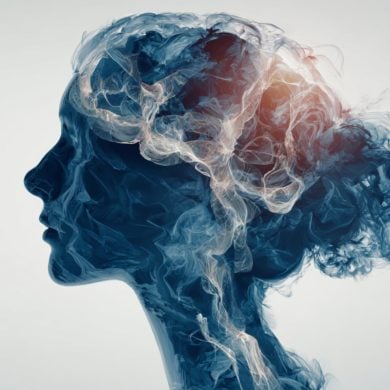This shows the outline of a woman's head and a "foggy" brain, implying emotional intensity.