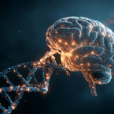 This shows a brain and DNA.