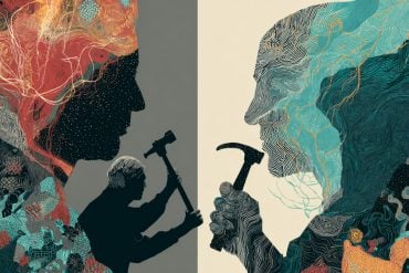 This shows a person hammering with his right hand and another with his left.