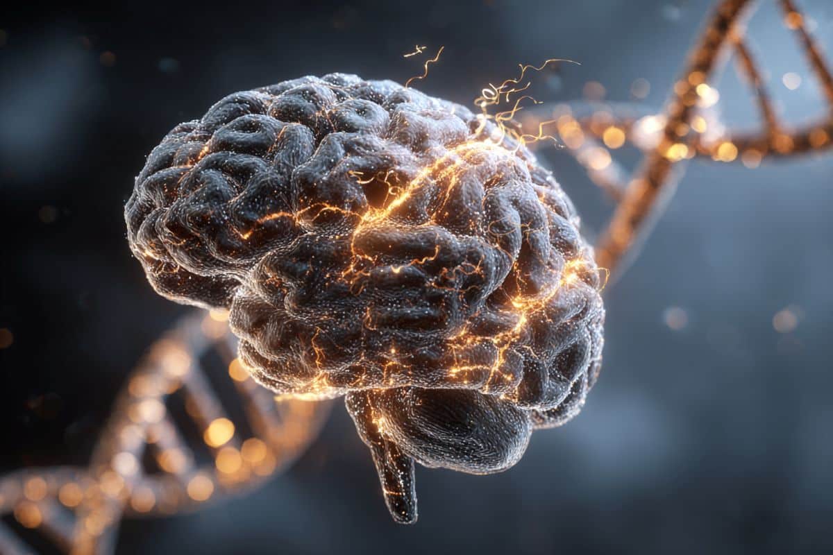 This shows a brain and DNA.