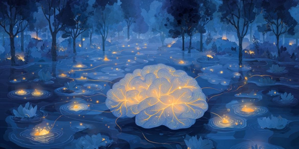 This shows a brain and a night time backdrop.
