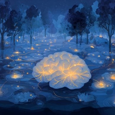 This shows a brain and a night time backdrop.