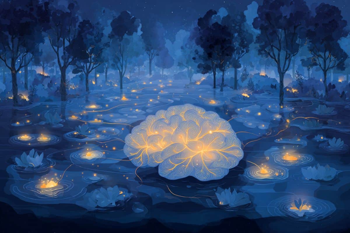 This shows a brain and a night time backdrop.