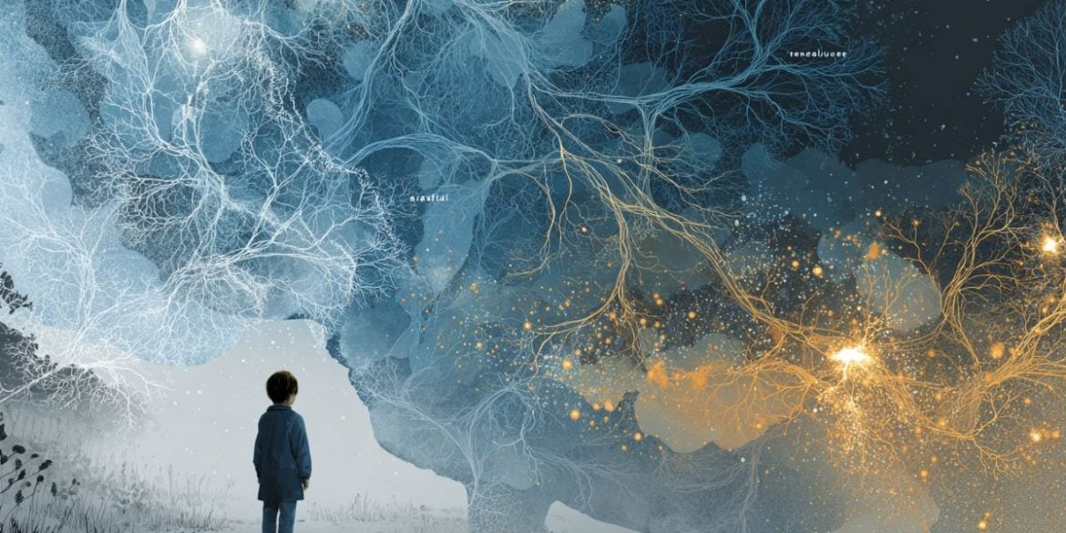This shows a brain and an unkempt child standing alone.
