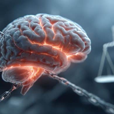 This shows a brain surrounded by chains.