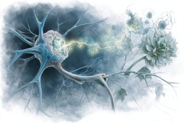 This shows a neuron attached to a flower, as though to imply the olfactory implications associated with Alzheimer's.