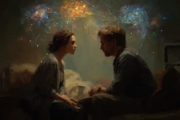 This shows two people with brain overlays.