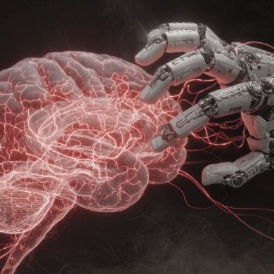 This shows a brain and a robotic hand.